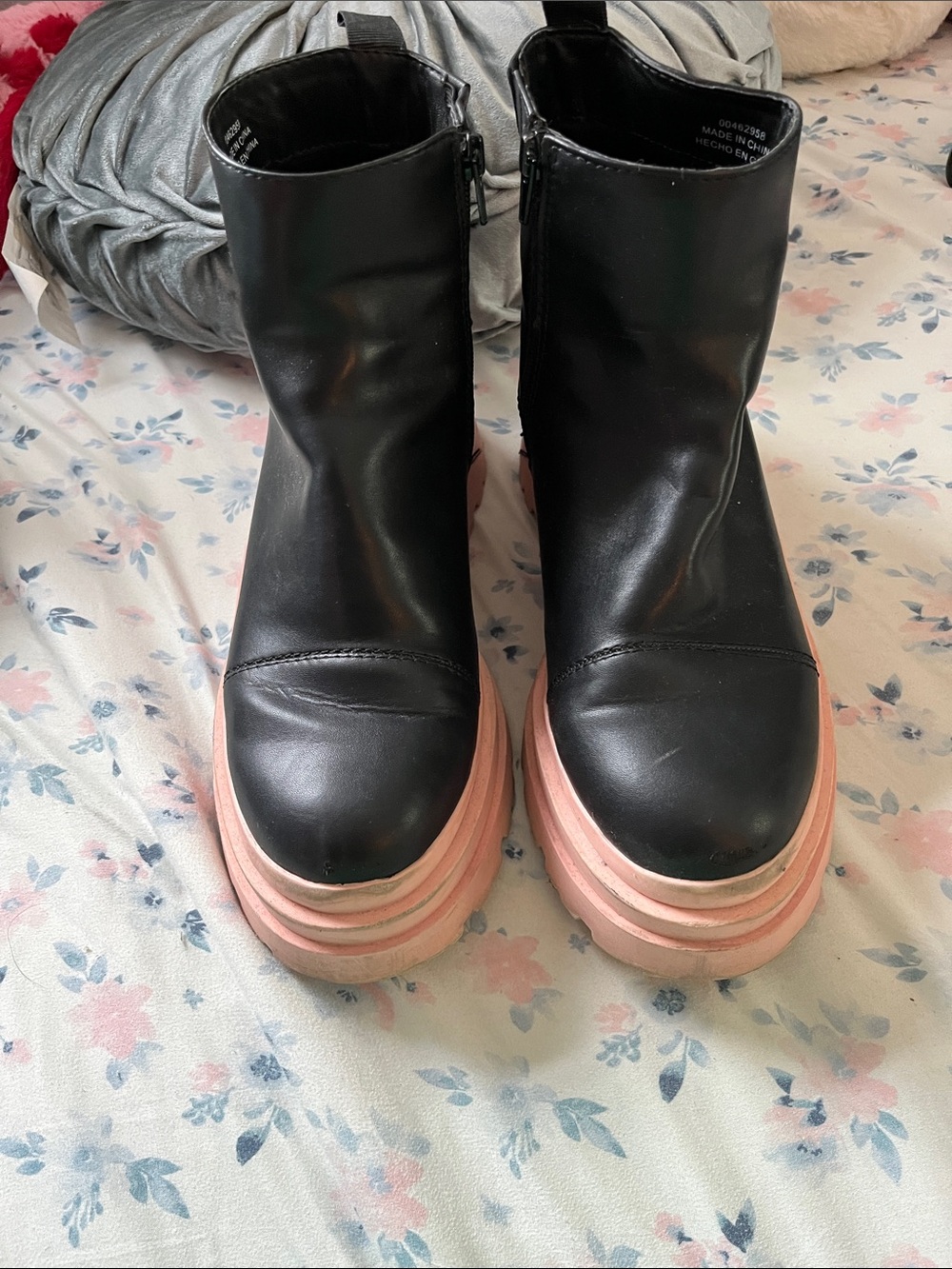 Forever 21 Black Ankle Boots with Pink Layered Platform Sole
